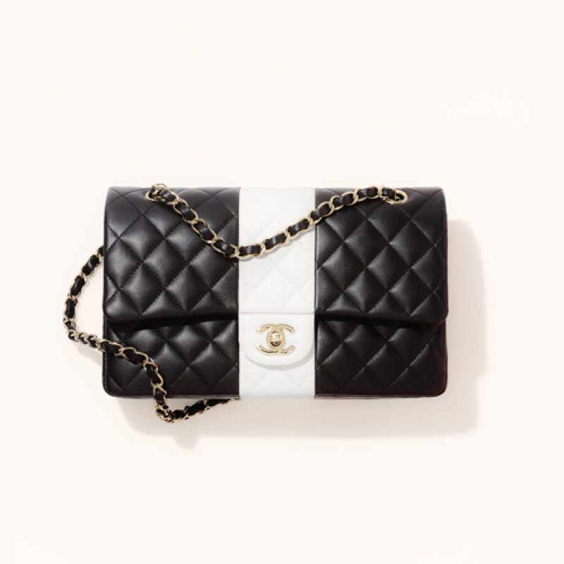 Chanel/香奈儿高仿包包 2021新款皮革黑白相间经典口盖包